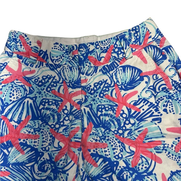 Lilly Pulitzer shorts.  Size 0   Red starfish on blue and white background. - Picture 4 of 11